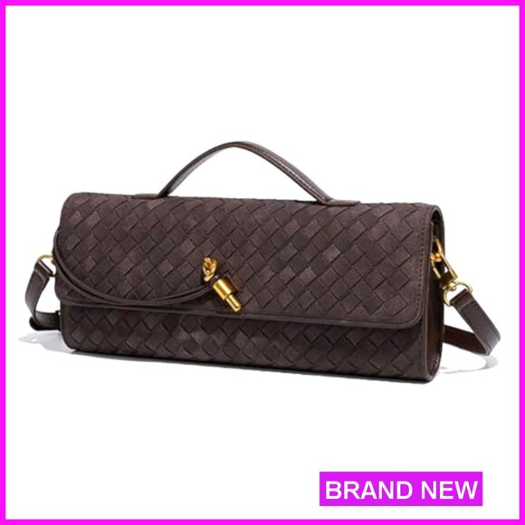 Woven PU Leather Evening Clutch Crossbody Shoulder Bag Purse - Picture 3 of 7